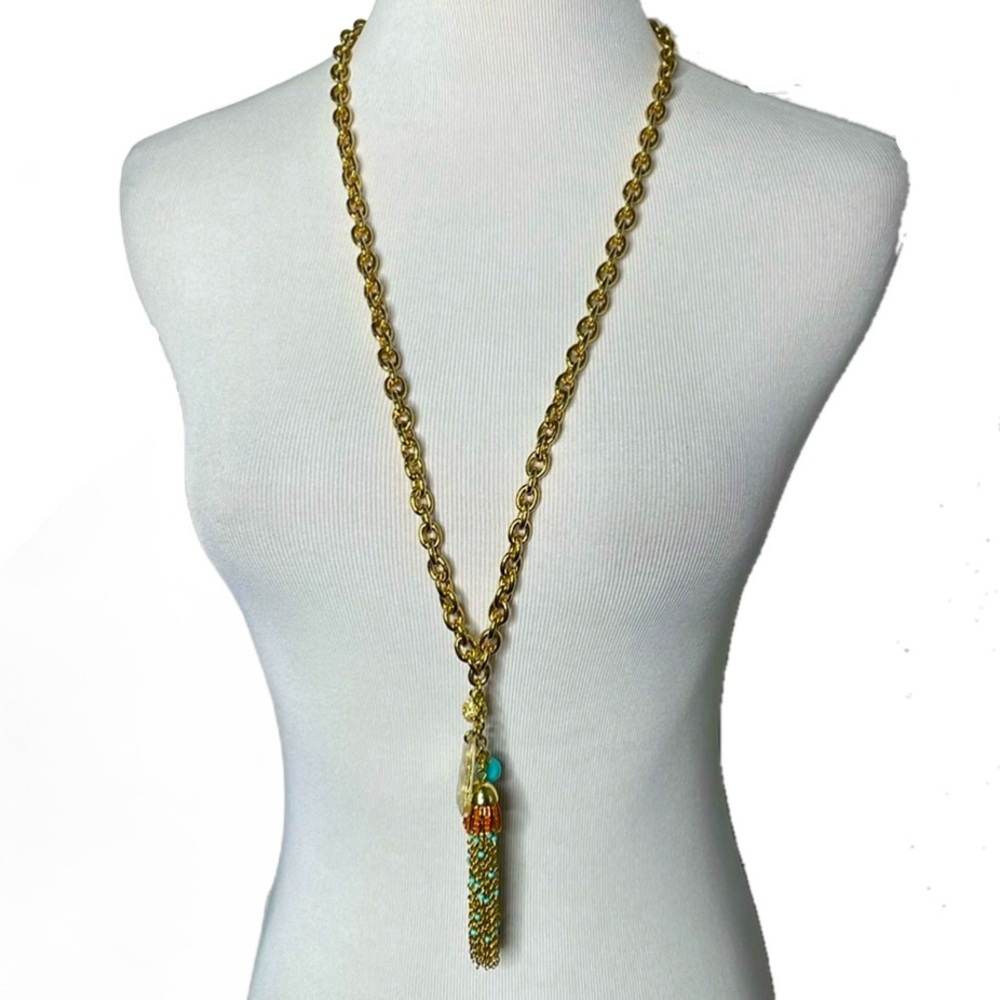 Lilly Pulitzer Long Gold Tone Chain Necklace with Seahorse Tassel Charm